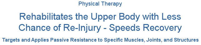 Rehabilitates the Upper Body with Less Chance of Re-Injury. Speeds Recovery. Targets and Applies Passive Resistance to Specific Muscles, Joints, and Structure.